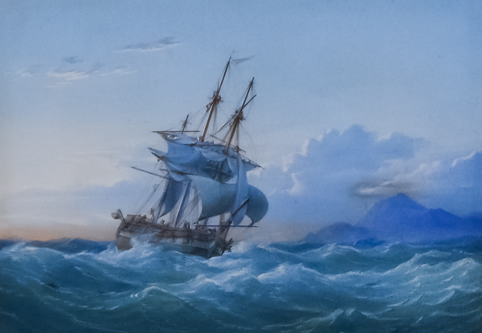 William and John Cantiloe Joy (1803-1867) and (1806-1866) - Watercolour - "A Vessel Reefing Down