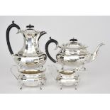 A George V Silver Oval Four-Piece Tea Service, by Viner's Ltd, Sheffield 1932, of panelled form with