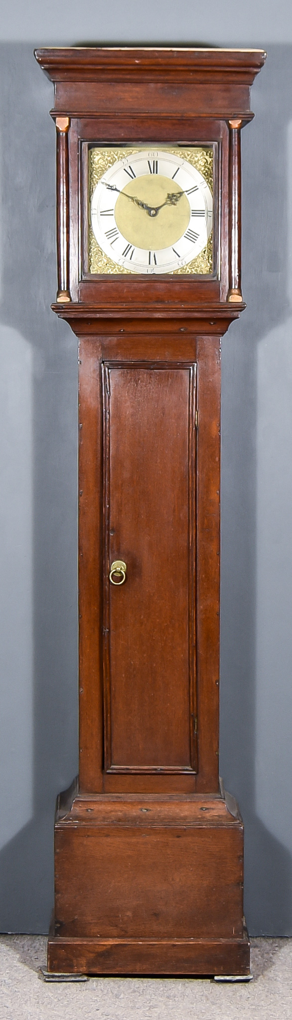 A 19th Century Oak Longcase Clock, by Jacob Mickelfield of Goldhanger, the 11ins square brass dial