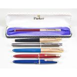 Fountain Pens and other Assorted Writing Implements by Parker, comprising - six fountain pens,