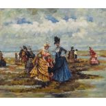 S Cole (Late 20th Century) - Oil painting - Figures in Edwardian dress, enjoying a day at the