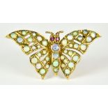 A 9ct Gold Gem Set Butterfly Brooch, 20th Century, set with gem stones, 40mm x 18mm, gross weight