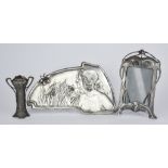 Three Pewter Items in the WMF Art Nouveau Manner, including shaped dish cast with a shoulder-