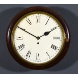 A 19th Century Mahogany Cased Dial Wall Clock, the 12ins cream enamel dial with Roman numerals to