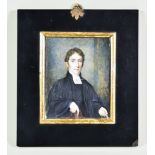 19th Century English School - Half-length miniature portrait painting of a cleric or scholar, 4.5ins