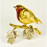 An 18ct Gold and Enamel Custom Made Brooch, in the form of a robin on a branch, 45mm x 45mm, gross