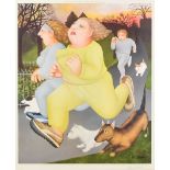 Beryl Cook (1926-2008) - Lithograph in colours - "Jogging on the Hoe", signed in pencil and with