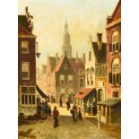 Gustave Lenhard de Jonghe (1829-1893) - Oil painting - Dutch city scape with figures walking through