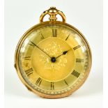 An 18ct Gold Continental Fob Watch, Early 20th Century, lever movement, engine turned case, 38mm