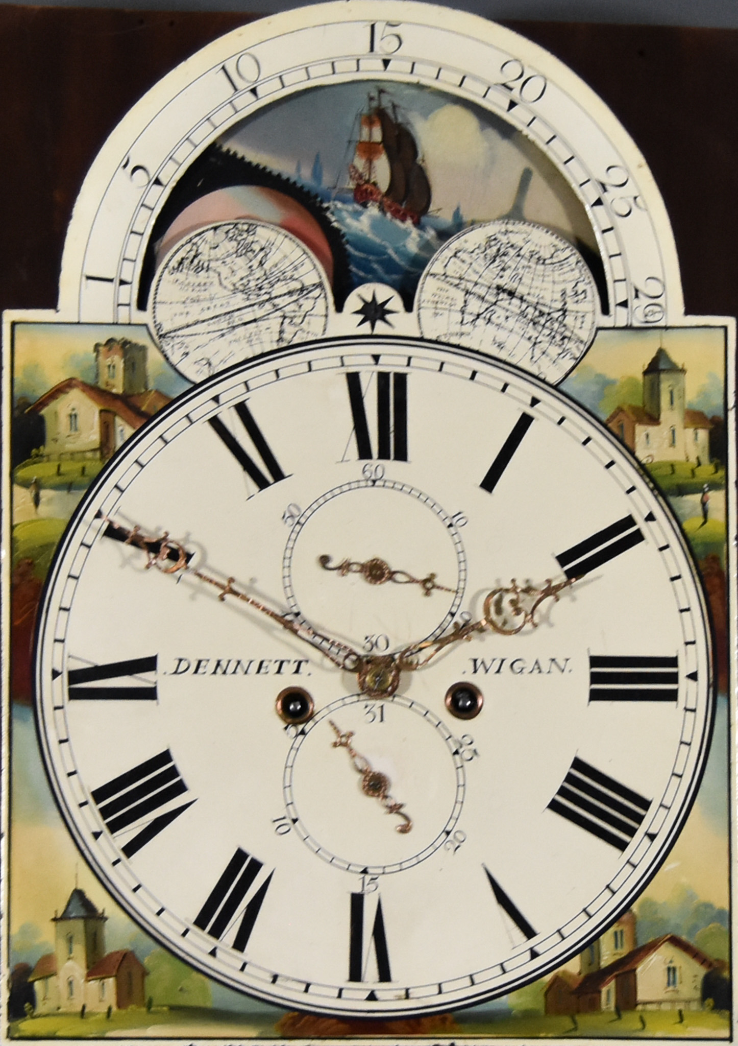 A 19th Century North Country Mahogany Long Case Clock, by Dennett of Wigan, the 14ins arched painted - Image 2 of 2