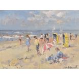***Alexander van Noort (Born 1953) - Oil painting - Children on a sandy beach, signed, panel, 7.