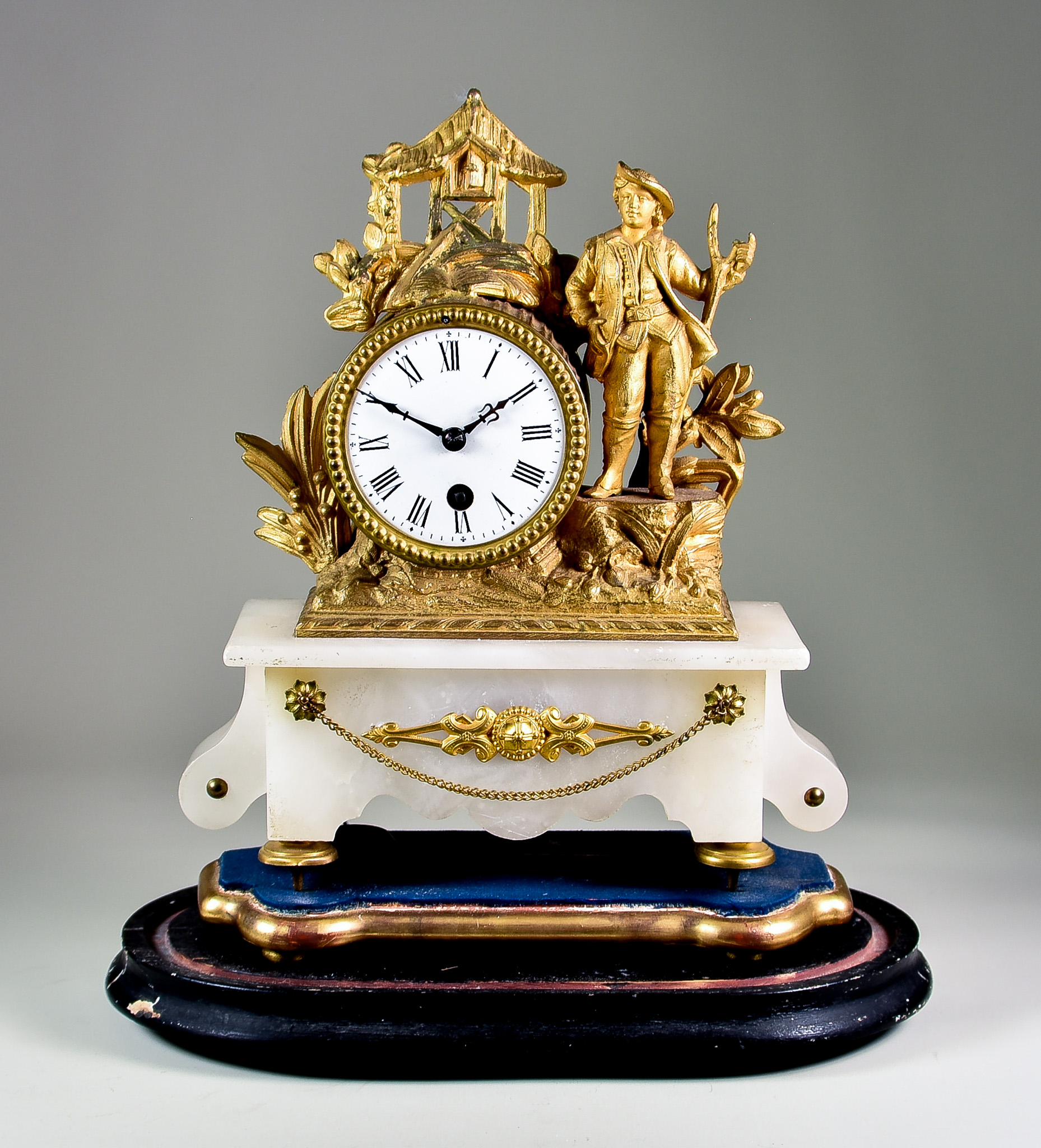 A 19th Century French Gilt Metal Cased Mantel Timepiece, no. 42066, 3ins diameter white enamel