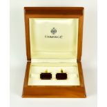 A Pair of 18ct Gold Enamel and Diamond Cuff Links, by Fabergé, set with black and red enamelled