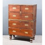 A 19th Century Mahogany and Brass Bound Military Chest, in two sections, fitted two short and