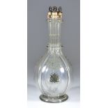 A Humphrey Taylor Glass Four Section Decanter, the pear shaped body etched with