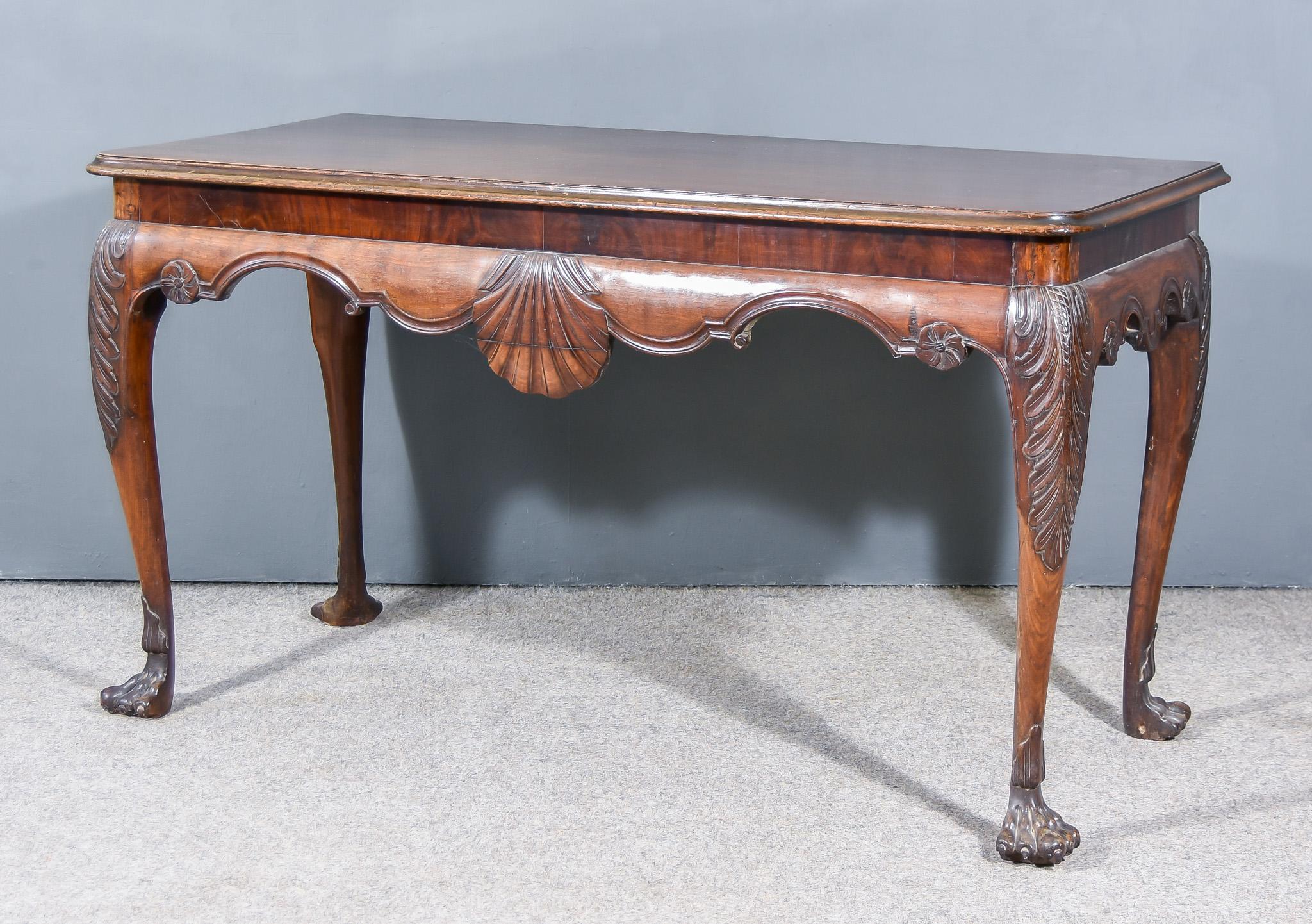 A Mid 18th Century Irish Mahogany Hall Table, with later plain mahogany top with moulded edge and