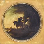 18th/19th Century Continental School - Oil painting - Figure on horseback leading a grey horse,