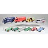 A Quantity of Unboxed 1940s and 1950s Dinky Toys, comprising - race cars, saloon cars, commercial