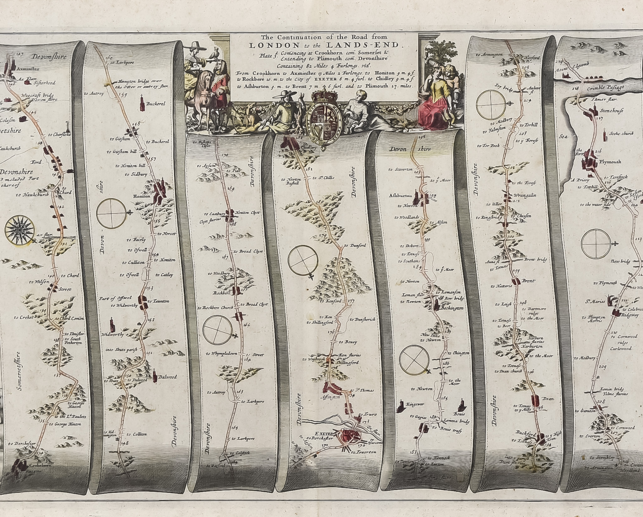 John Ogilby (1600-1676) - Four coloured engravings - "The Continuation of the Road from London to - Image 3 of 4