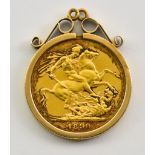 A Victoria Sovereign, 1890, fair, in 9ct gold mount, total gross weight 9.2g