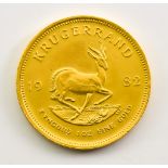 A 1982 South African Krugerrand Coin, fair/fine