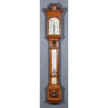 A Late Victorian Oak Cased Stick Barometer and Thermometer, by J.H Steward Ltd, 406 Strand,