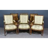 A Set of Six Late 19th Century French Beechwood Framed Fauteuil of Louis XVI Design, the square