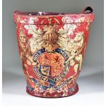 An English Leather Fire Bucket, Late 18th/Early 19th Century, decorated with the Royal Coat of