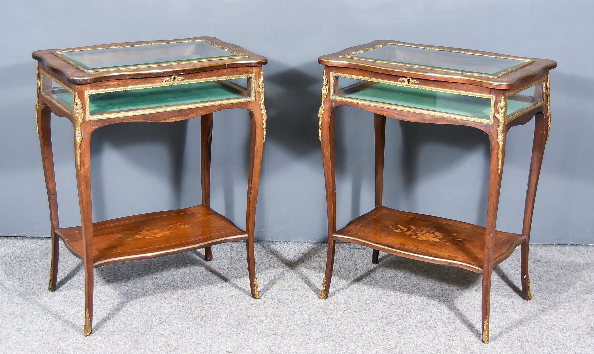 A Pair of Late 19th/Early 20th Century French Rosewood Marquetry and Gilt Metal Mounted