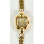 A Lady's 9ct Gold Manual Wind Cocktail Watch by Cyma, 16mm square case, silver dial with gold
