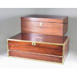 A Mahogany and Brass Bound Rectangular Writing Box, Early 19th Century, with fitted interior and