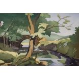 ***Eric Slater (1896-1963) - Woodcut in colours - "The Mill Stream (Corfe)", signed and titled,