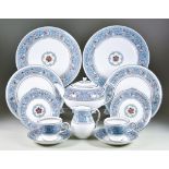 A Wedgewood Bone China "Florentine Turquoise" Pattern Tea Service, comprising - seven tea cups,