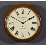 A 19th Century Mahogany Cased Dial Wall Clock, the 12ins cream painted dial with Roman numerals