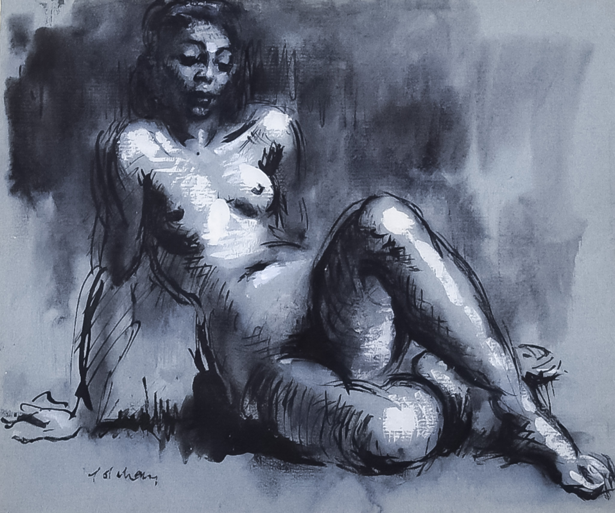 Colin Colahan (1897-1987) - Two sketches - Ink sketch heightened in white - study of a reclining