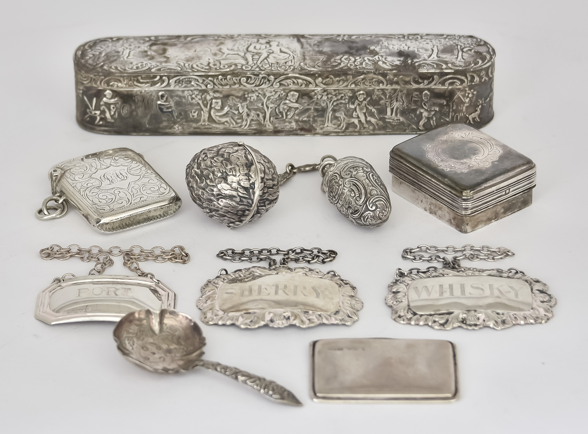 An Early 20th Century Dutch Silver Rectangular Box and Mixed Silverware, the box with import marks