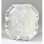 A George V Silver Square Waiter by Barker Brothers Chester 1913, with shaped and moulded rim,