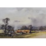 ***Trevor Chamberlain (born 1933) - Watercolour - "Hertfordshire Farm", signed and dated 1975, 14ins