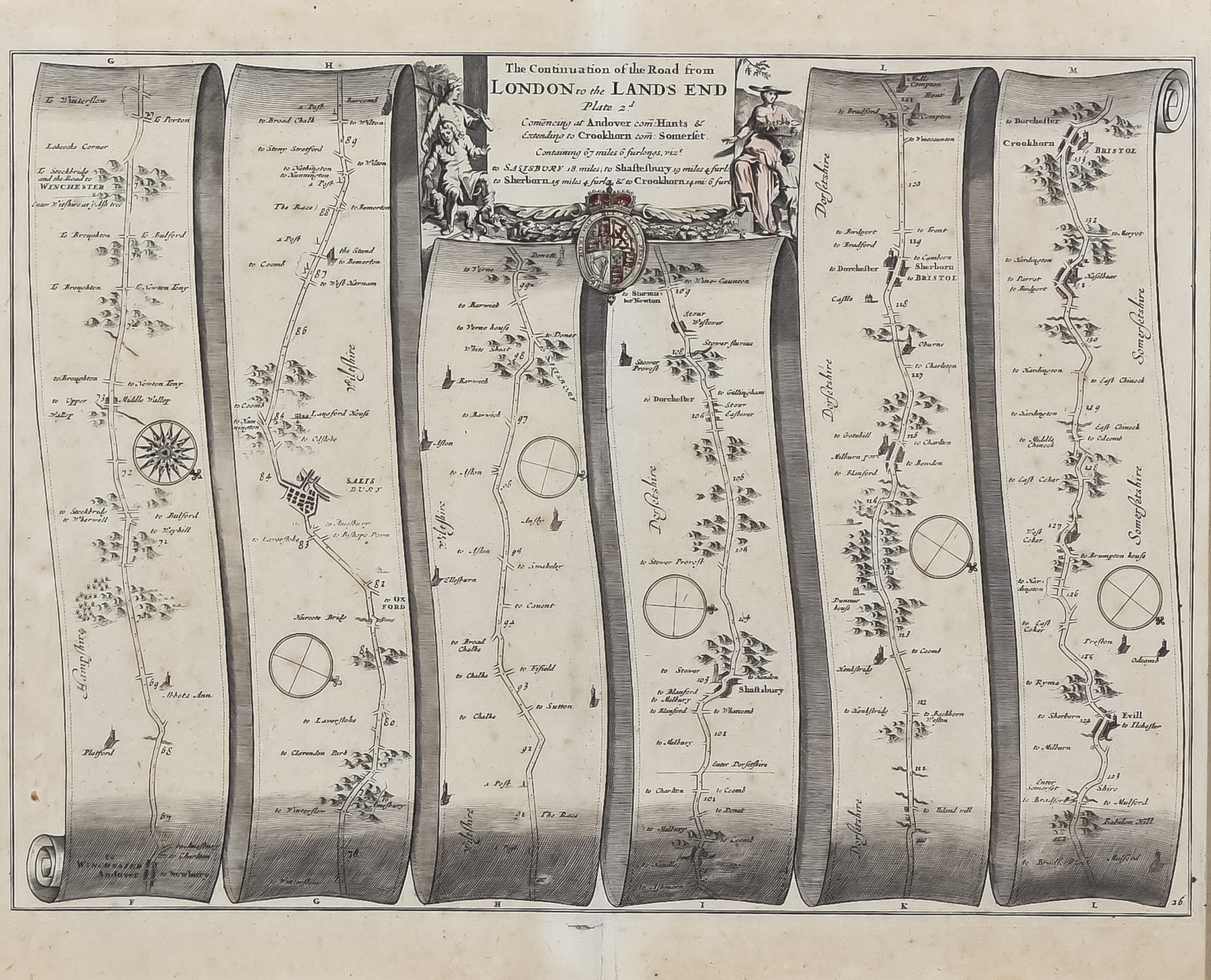 John Ogilby (1600-1676) - Four coloured engravings - "The Continuation of the Road from London to - Image 2 of 4