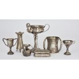 A George V Silver Three-Handled Cup and Mixed Silverware, the cup by James Dixon & Sons, Sheffield