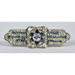 A Diamond and Sapphire Rectangular Brooch, 20th Century, in white coloured metal mount, set with