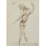 Manner of Salvador Dali (1904-1989) - Ink and watercolour - Full length drawing of a standing male