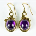 A Pair of Closed Back Cabochon Amethyst Earrings, 20th Century, for pierced ears, 22mm x 14mm, total