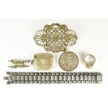 A Late Victorian Silver Brooch / Buckle and mixed Silver Jewellery, the buckle by William Hutton &