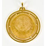 A Mexican Twenty Peso Gold Coin, 1959, mounted in 18ct gold brooch mount, total gross weight 22.5g