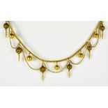 A Necklace in the Eastern Manner, yellow metal chain with suspended balls, globes and spikes,
