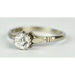 A Platinum Solitaire Diamond Ring, Modern, set with a solitaire diamond, approximately .75ct, size