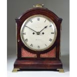 A George III Mahogany Mantle Clock, by Dowsett of Margate, the 8ins cream enamelled domed dial