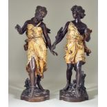 Hippolyte Francois Moreau (1832-1927) - A pair of brown patinated bronze classical figures, on