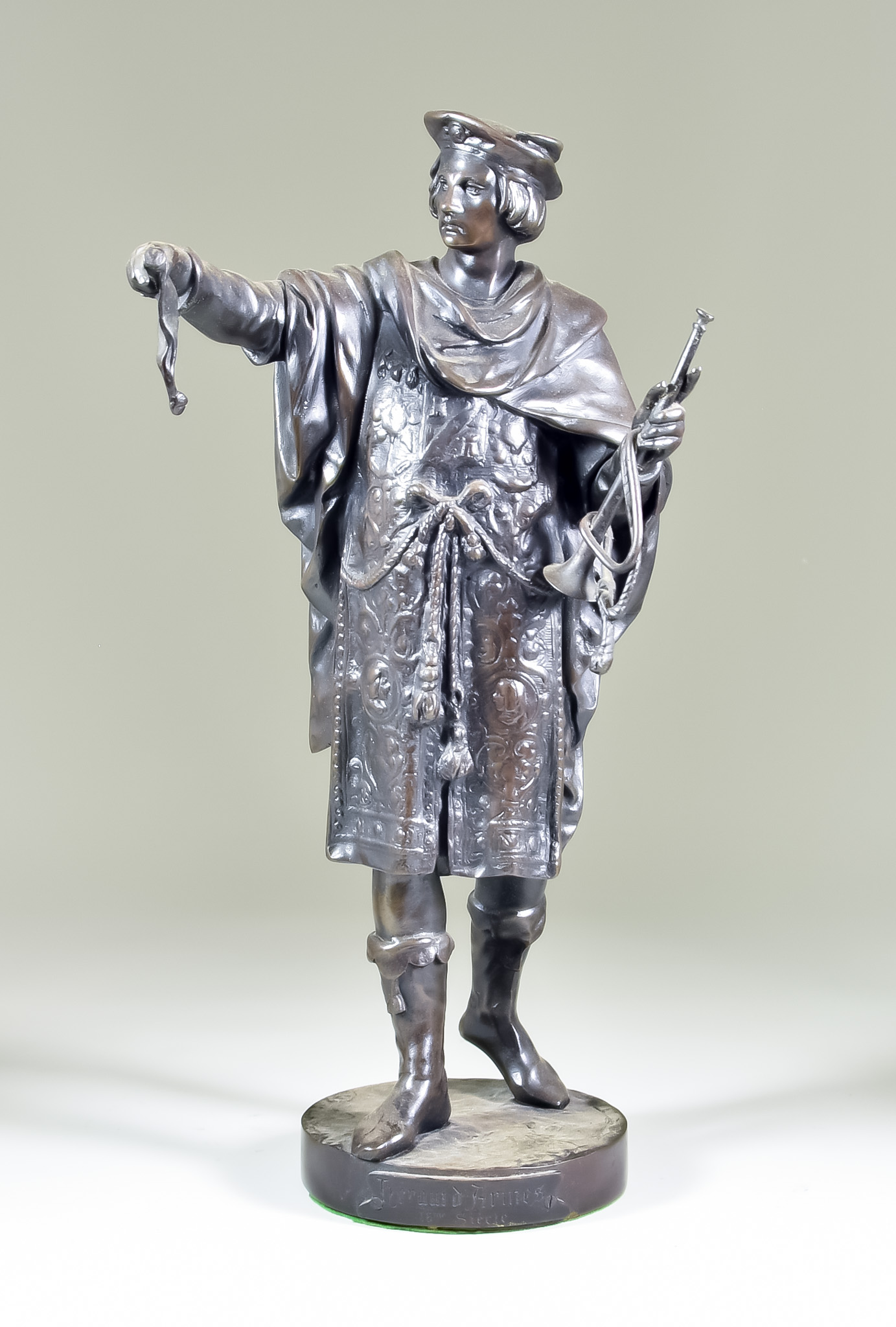 Emile Louis Picault (1833-1915) - Brown patinated bronze standing figure of "Herald of Arms", on